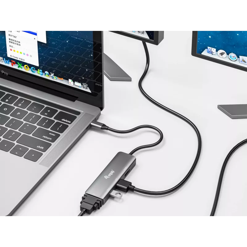 Adapter Equip USB-C na HDMI/DisplayPort/VGA/USB, USB Type-C, wyjście HDMI, wyjście DisplayPort, wyjście VGA (D-Sub), 3840 x 2160 pikseli