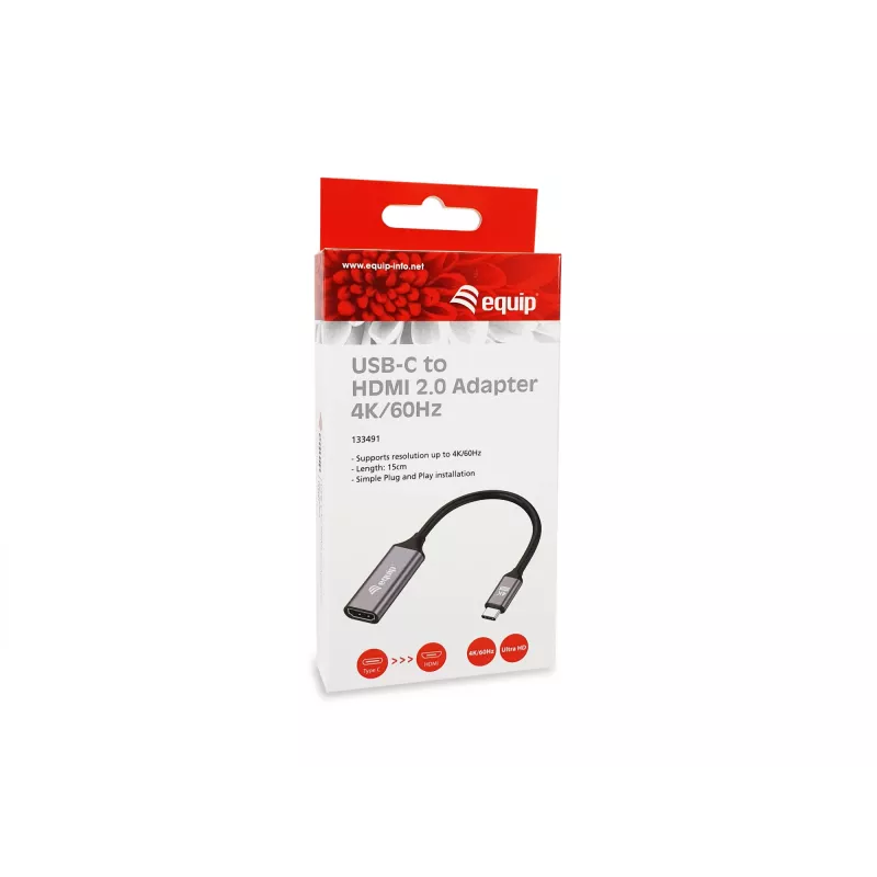 Equip USB-C do HDMI 2.0 Adapter, 4K/60Hz, 0,15 m, USB Type-C, HDMI, Męski, Żeński, Prosty