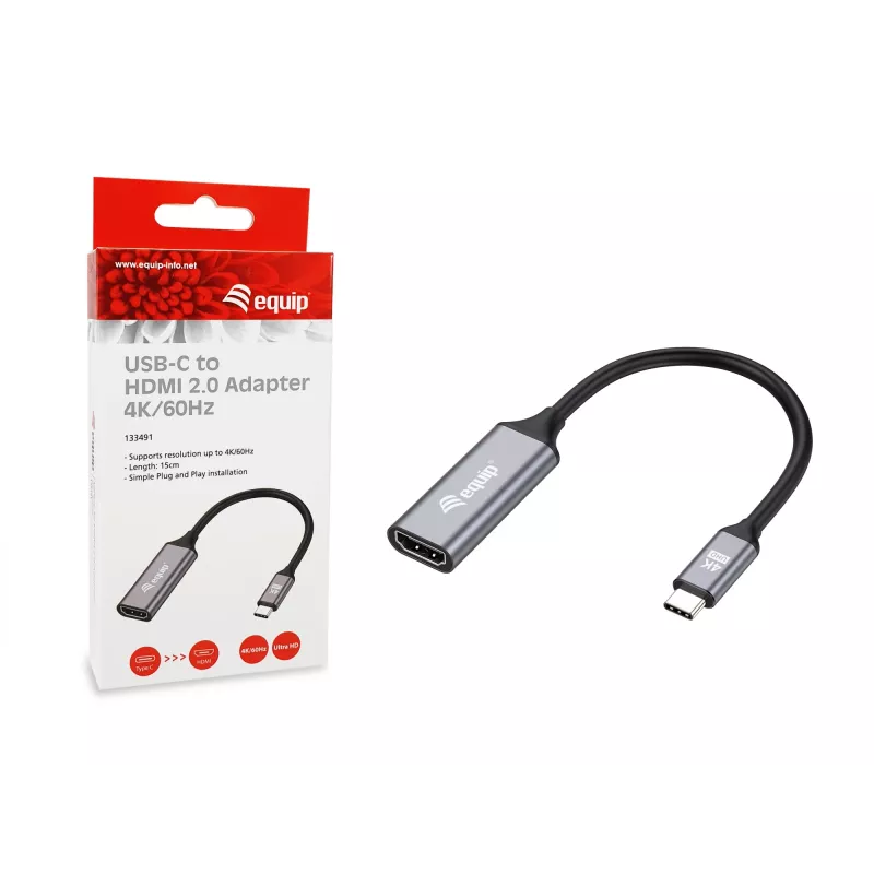 Equip USB-C do HDMI 2.0 Adapter, 4K/60Hz, 0,15 m, USB Type-C, HDMI, Męski, Żeński, Prosty