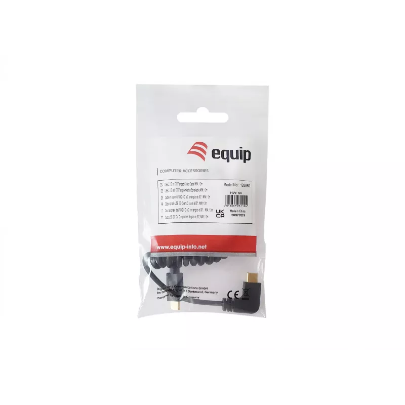 Equip USB 2.0 C na C 90° skręcony kabel kątowy M/M 1 m czarny