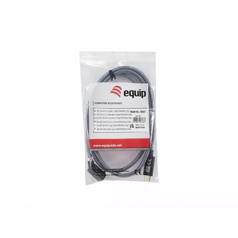 Kabel Equip USB 3.2 Gen 2x2 C do C z wtyczką U, 1,0 m, czarny, M/M, PD240W, 4K/60Hz, 20 Gb/s