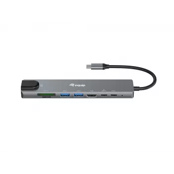 Equip USB-C 8 w 1 wielofunkcyjny adapter, przewodowy, USB Type-C, 100 W, 1000 Mbit/s, 1000BASE-T, IEEE 802.3ab