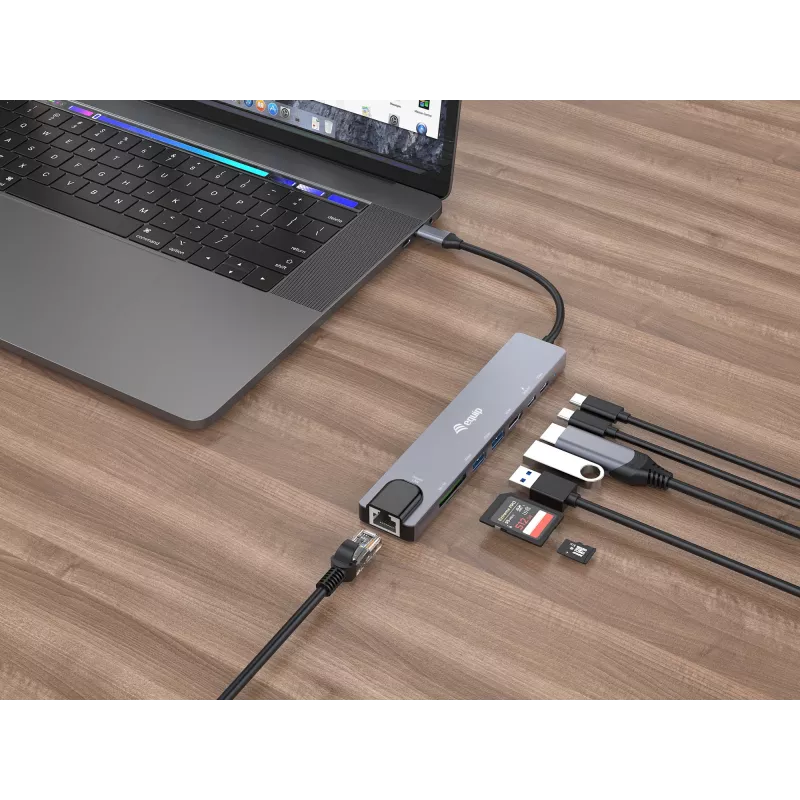 Equip USB-C 8 w 1 wielofunkcyjny adapter, przewodowy, USB Type-C, 100 W, 1000 Mbit/s, 1000BASE-T, IEEE 802.3ab