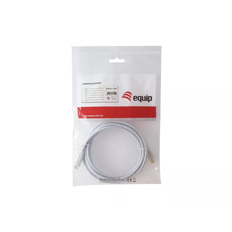 Kabel USB-C na USB-C EQUIP 3,0 m — USB 3.2 Gen 2, 10 Gb/s, PD 100 W, 4K/60 Hz, biały