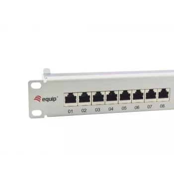 Panel krosowy Equip 24-portowy, ekranowany, Cat.6A, jasnoszary, 10/100/1000Base-T(X), Gigabit Ethernet, 1000 Mbit/s, RJ-45, Cat6a, montaż w szafie