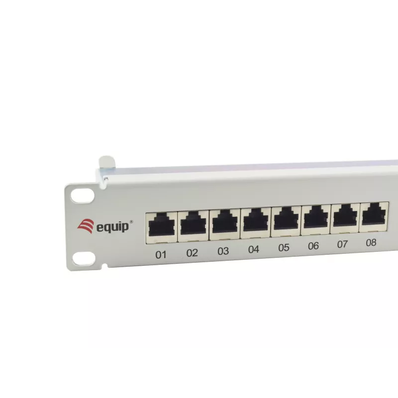 Panel krosowy Equip 24-portowy, ekranowany, Cat.6A, jasnoszary, 10/100/1000Base-T(X), Gigabit Ethernet, 1000 Mbit/s, RJ-45, Cat6a, montaż w szafie