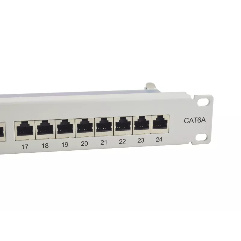 Panel krosowy Equip 24-portowy, ekranowany, Cat.6A, jasnoszary, 10/100/1000Base-T(X), Gigabit Ethernet, 1000 Mbit/s, RJ-45, Cat6a, montaż w szafie