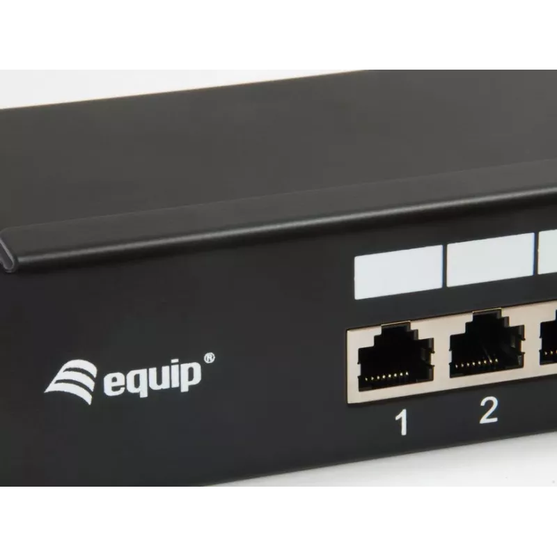 Panel krosowy Equip 16-portowy, ekranowany, Cat.6, czarny, 10/100/1000Base-T(X), Gigabit Ethernet, 1000 Mbit/s, RJ-45, Cat6, montaż w szafie