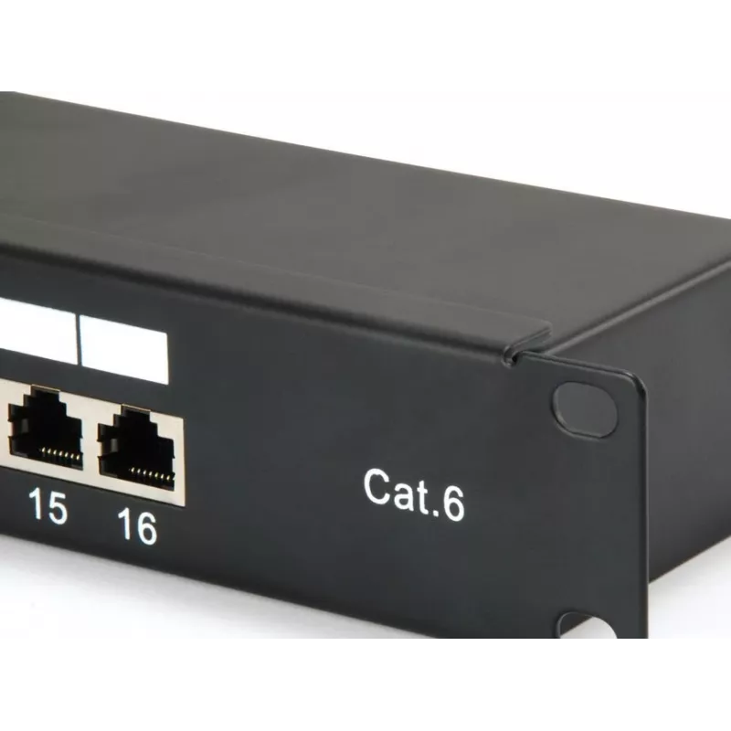 Panel krosowy Equip 16-portowy, ekranowany, Cat.6, czarny, 10/100/1000Base-T(X), Gigabit Ethernet, 1000 Mbit/s, RJ-45, Cat6, montaż w szafie