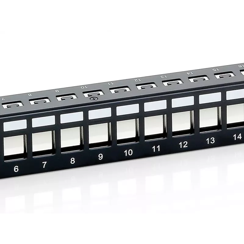 Panel krosowy Equip 24-portowy Keystone Cat.6 ekranowany, czarny, Cat6, montaż w szafie RACK, 1U, czarny, 92,5 mm, 483 mm