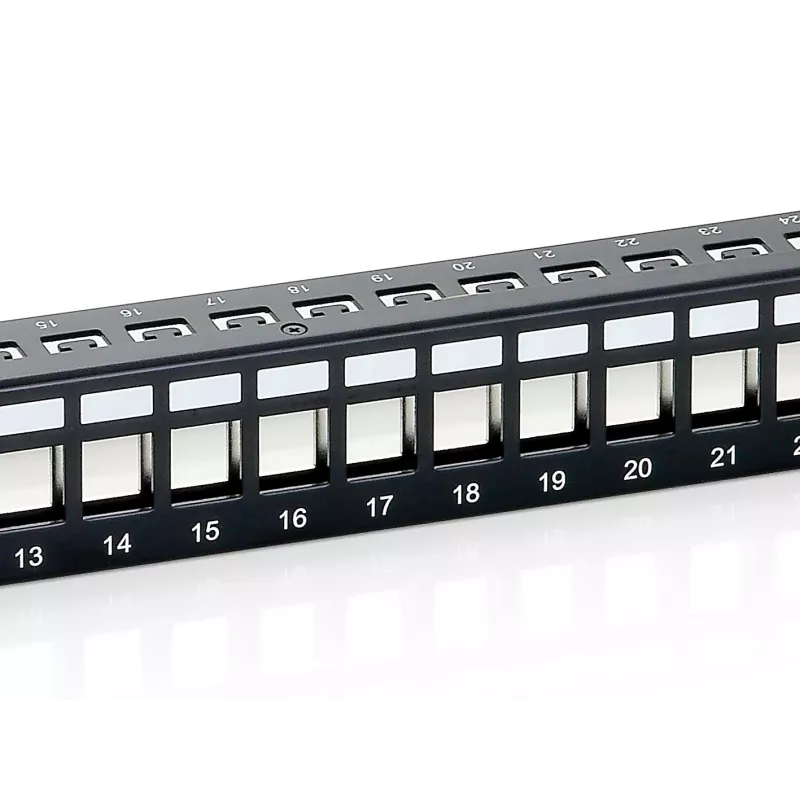 Panel krosowy Equip 24-portowy Keystone Cat.6 ekranowany, czarny, Cat6, montaż w szafie RACK, 1U, czarny, 92,5 mm, 483 mm