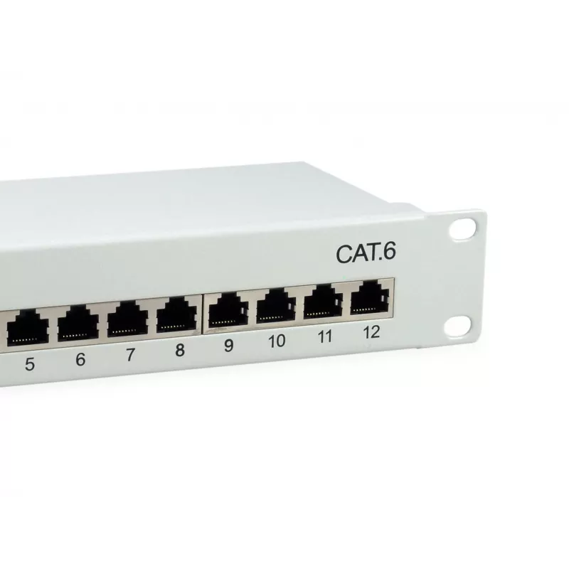 Equip 12-Port Cat.6 Shielded Patch Panel, Light szary, Gigabit Ethernet, 1000 Mbit/s, RJ-45, Cat6, Cat6e, 1U, szary