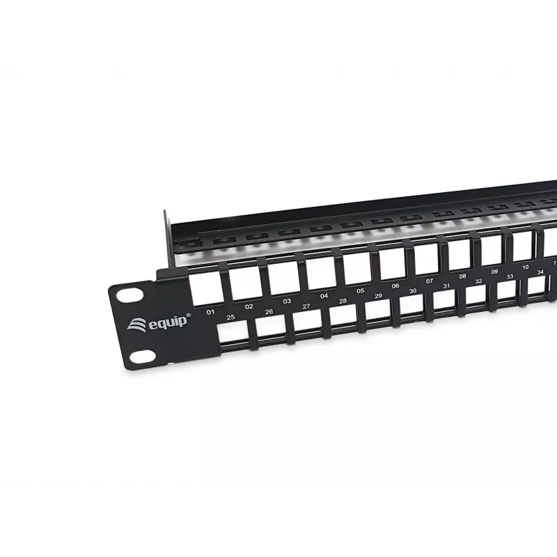 Panel krosowy Equip 48-portowy Keystone Cat.6 nieekranowany, czarny, RJ-45, Cat6, 1U, stal, REACH, RoHS