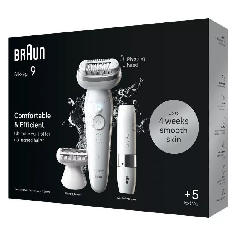 Epilator BRAUN Silk-épil 9 SES9-341 — 40 pęset, Wet & Dry, 50 min pracy na baterii, 2 prędkości, biały