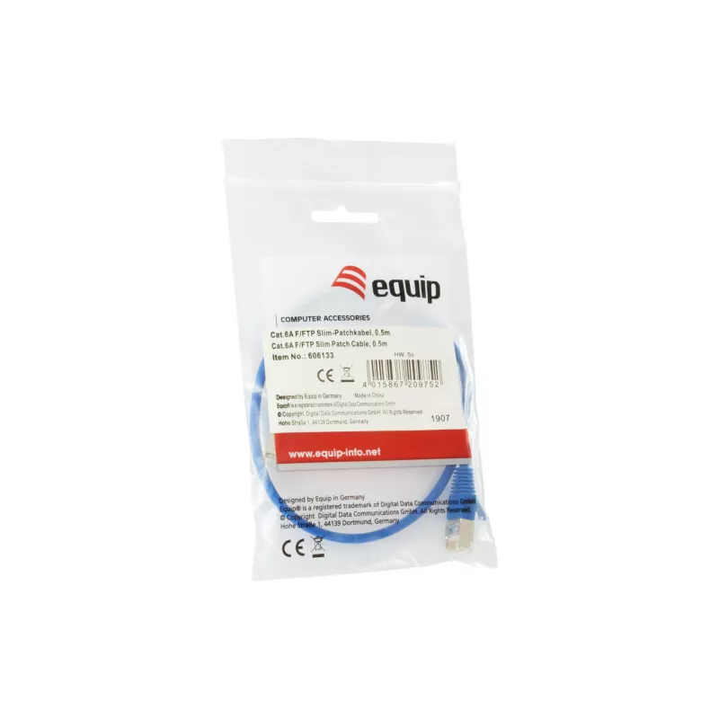 Kabel sieciowy Equip Cat.6A F/FTP cienki Patch kabel RJ-45 0,5m Niebieski