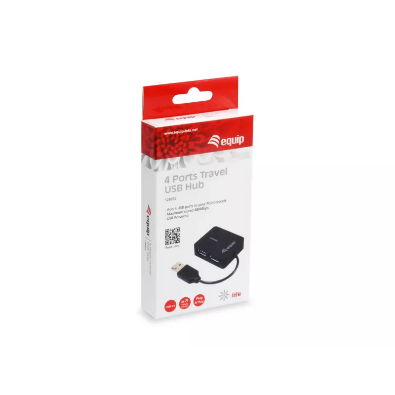 Equip 128952 koncentrator interfejsów USB 2.0 480 Mbit/s Czarny