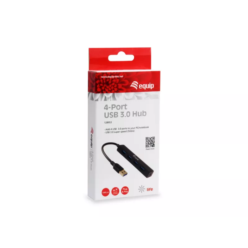 Equip 128953 koncentrator interfejsów USB 3.2 Gen 1 (3.1 Gen 1) Typ-A 5000 Mbit/s Czarny