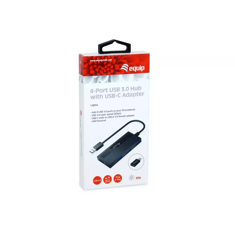Koncentrator USB Equip 4-portowy USB 3.0 z adapterem USB-C