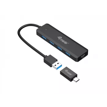 4-portowy hub USB 3.2 Gen 1 Equip z adapterem USB-C Czarny 5000 Mbit/s