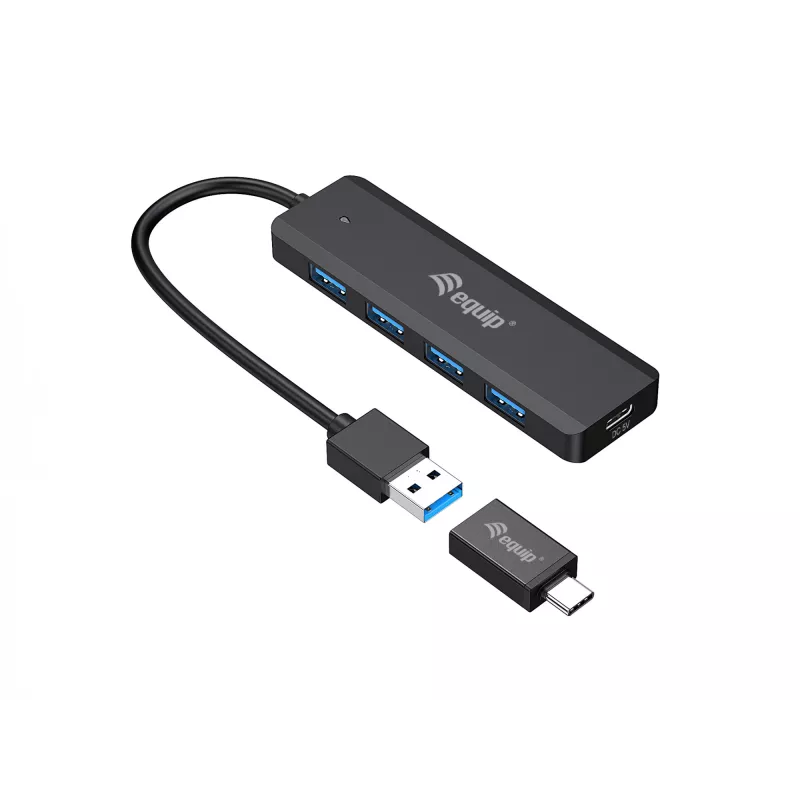 4-portowy hub USB 3.2 Gen 1 Equip z adapterem USB-C Czarny 5000 Mbit/s