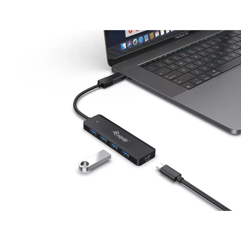4-portowy hub USB 3.2 Gen 1 Equip z adapterem USB-C Czarny 5000 Mbit/s