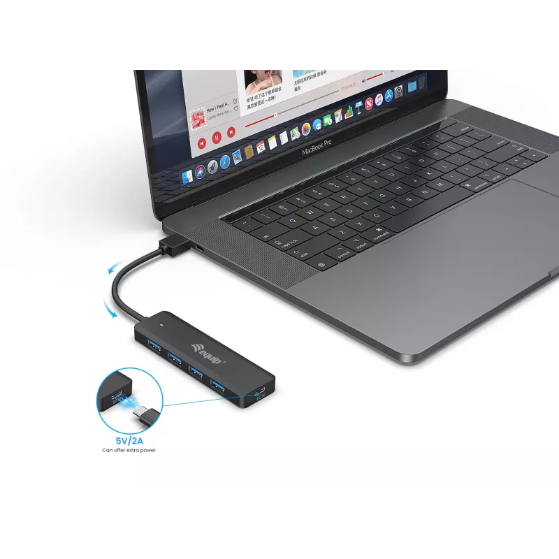 4-portowy hub USB 3.2 Gen 1 Equip z adapterem USB-C Czarny 5000 Mbit/s