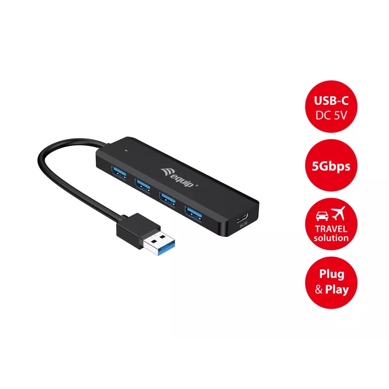 4-portowy hub USB 3.2 Gen 1 Equip z adapterem USB-C Czarny 5000 Mbit/s