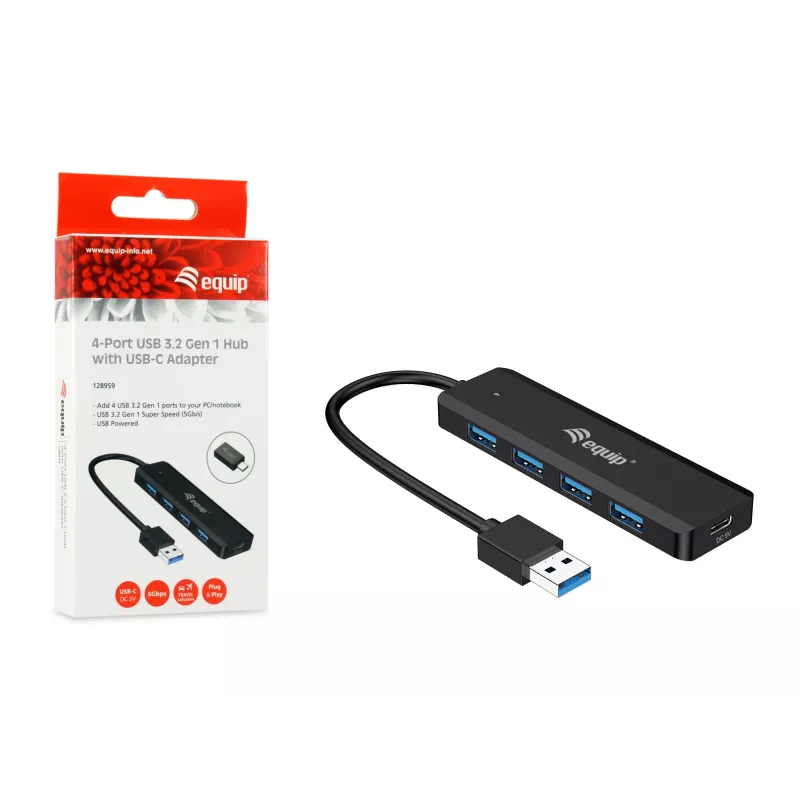 4-portowy hub USB 3.2 Gen 1 Equip z adapterem USB-C Czarny 5000 Mbit/s