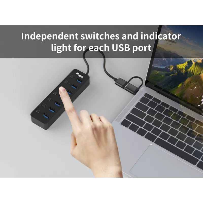 Koncentrator USB Equip 7-portowy USB 3.2 Gen 1 z zasilaczem