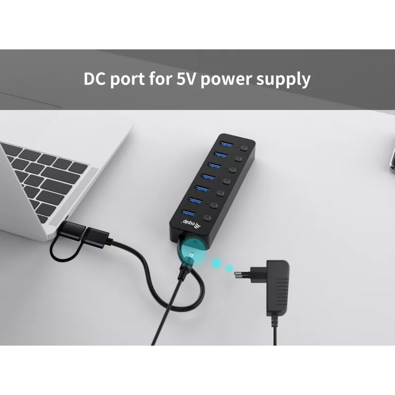 Koncentrator USB Equip 7-portowy USB 3.2 Gen 1 z zasilaczem