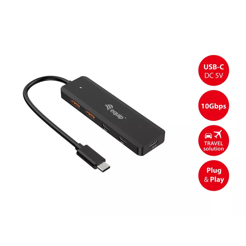 Koncentrator Equip USB-C 4-portowy USB 3.2 Gen 2 (10 Gb/s), USB-C x 2, USB-A x 2