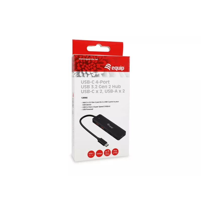 Koncentrator Equip USB-C 4-portowy USB 3.2 Gen 2 (10 Gb/s), USB-C x 2, USB-A x 2