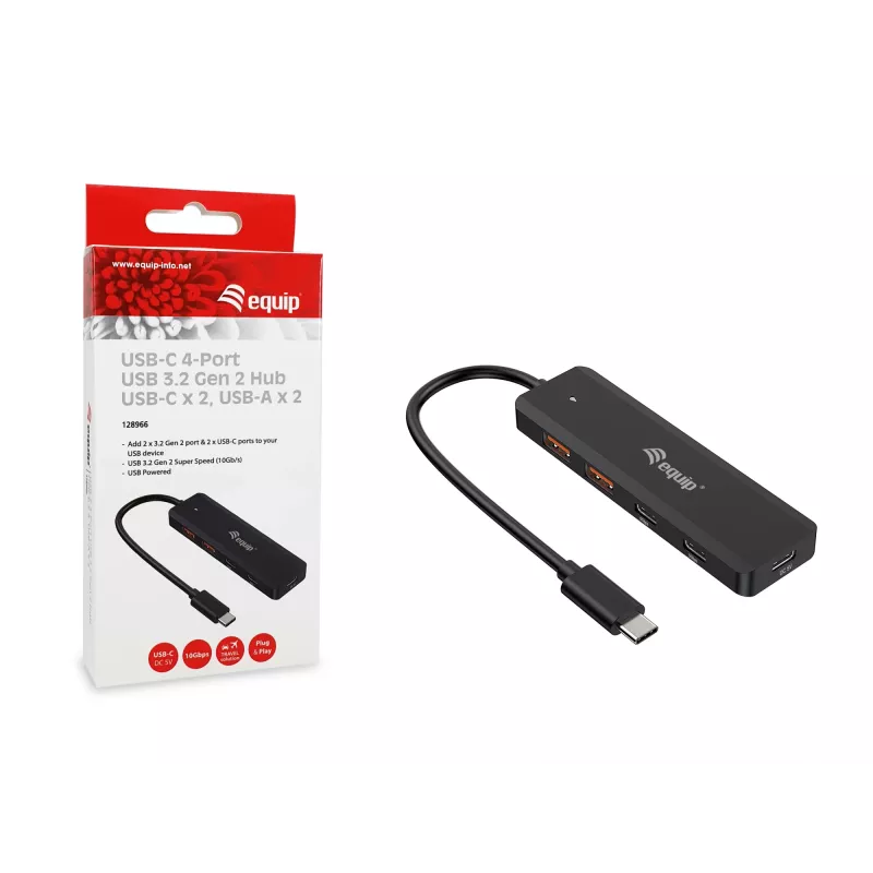 Koncentrator Equip USB-C 4-portowy USB 3.2 Gen 2 (10 Gb/s), USB-C x 2, USB-A x 2