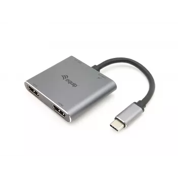 Adapter Equip USB-C 4 w 1 z podwójnym HDMI, USB 3.2 Gen 1 (3.1 Gen 1) Type-C, srebrny, 4K Ultra HD, 30 Hz, HDMI, aluminium