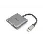Adapter Equip USB-C 4 w 1 z podwójnym HDMI, USB 3.2 Gen 1 (3.1 Gen 1) Type-C, srebrny, 4K Ultra HD, 30 Hz, HDMI, aluminium