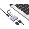 Adapter Equip USB-C 4 w 1 z podwójnym HDMI, USB 3.2 Gen 1 (3.1 Gen 1) Type-C, srebrny, 4K Ultra HD, 30 Hz, HDMI, aluminium
