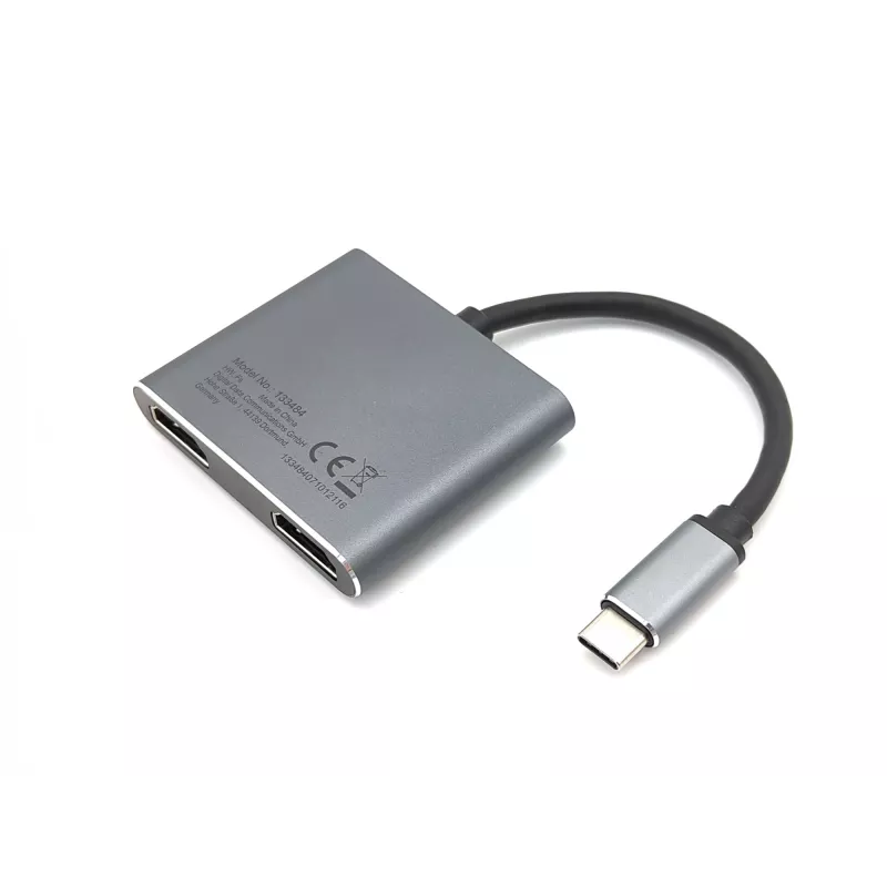 Adapter Equip USB-C 4 w 1 z podwójnym HDMI, USB 3.2 Gen 1 (3.1 Gen 1) Type-C, srebrny, 4K Ultra HD, 30 Hz, HDMI, aluminium