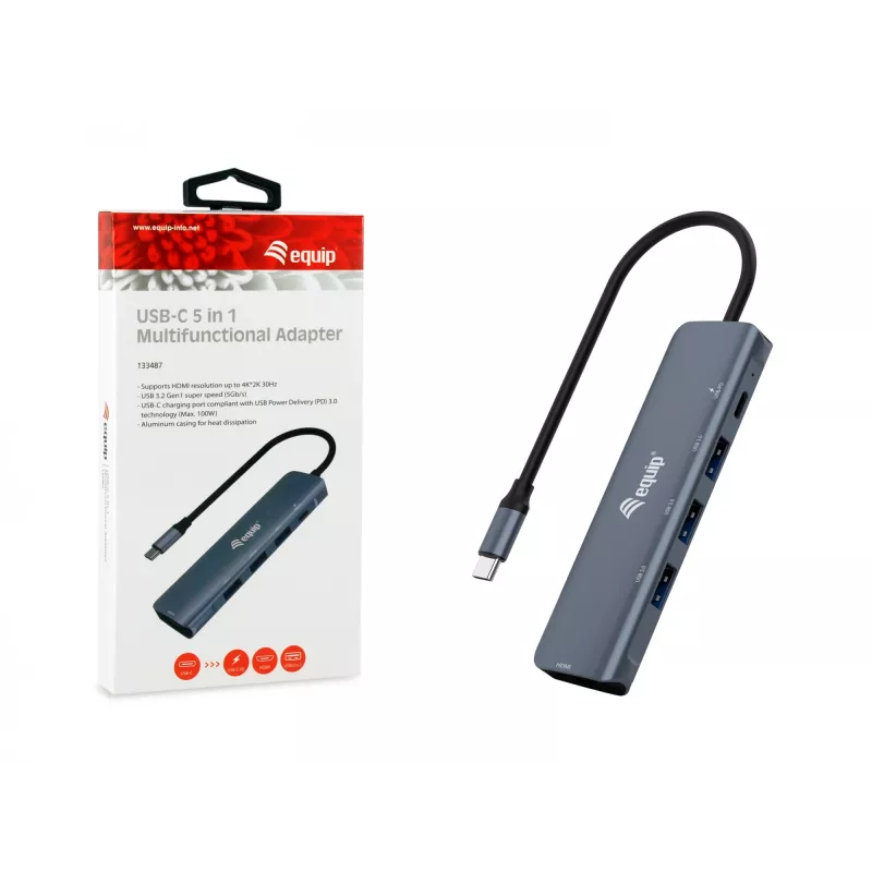 Equip USB-C 5 w 1 WIELOFUNKCYJNY Adapter, HDMI, USB 3.2 GEN1, 100W USB PD
