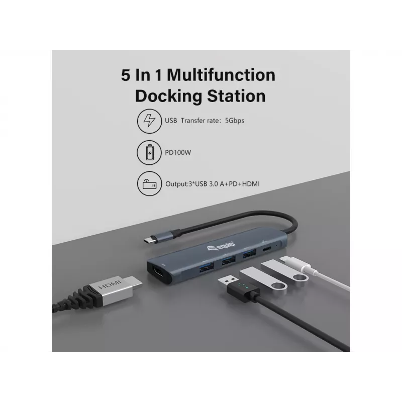 Equip USB-C 5 w 1 WIELOFUNKCYJNY Adapter, HDMI, USB 3.2 GEN1, 100W USB PD