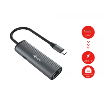 Equip Adapter USB-C na RJ45 Gigabit sieciowy + PD USB Type-C 100W
