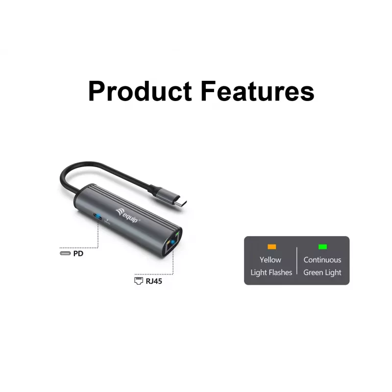 Equip Adapter USB-C na RJ45 Gigabit sieciowy + PD USB Type-C 100W