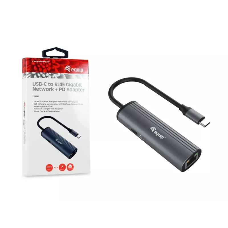 Equip Adapter USB-C na RJ45 Gigabit sieciowy + PD USB Type-C 100W