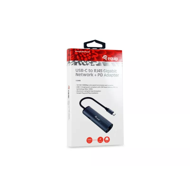 Equip Adapter USB-C na RJ45 Gigabit sieciowy + PD USB Type-C 100W