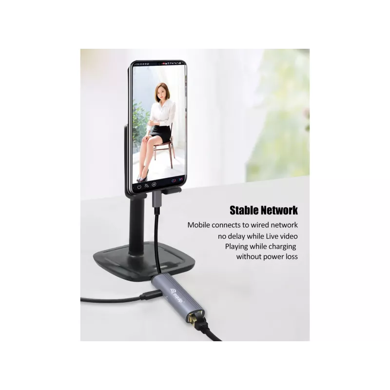 Equip Adapter USB-C na RJ45 Gigabit sieciowy + PD USB Type-C 100W