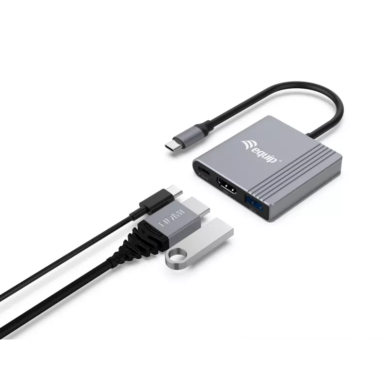 Przejściówka Equip 3 w 1 USB-C na HDMI / USB-A / USB PD, 3.2 Gen 1 (3.1 Gen 1), USB Type-C, wyjście HDMI, 3840 x 2160 pikseli
