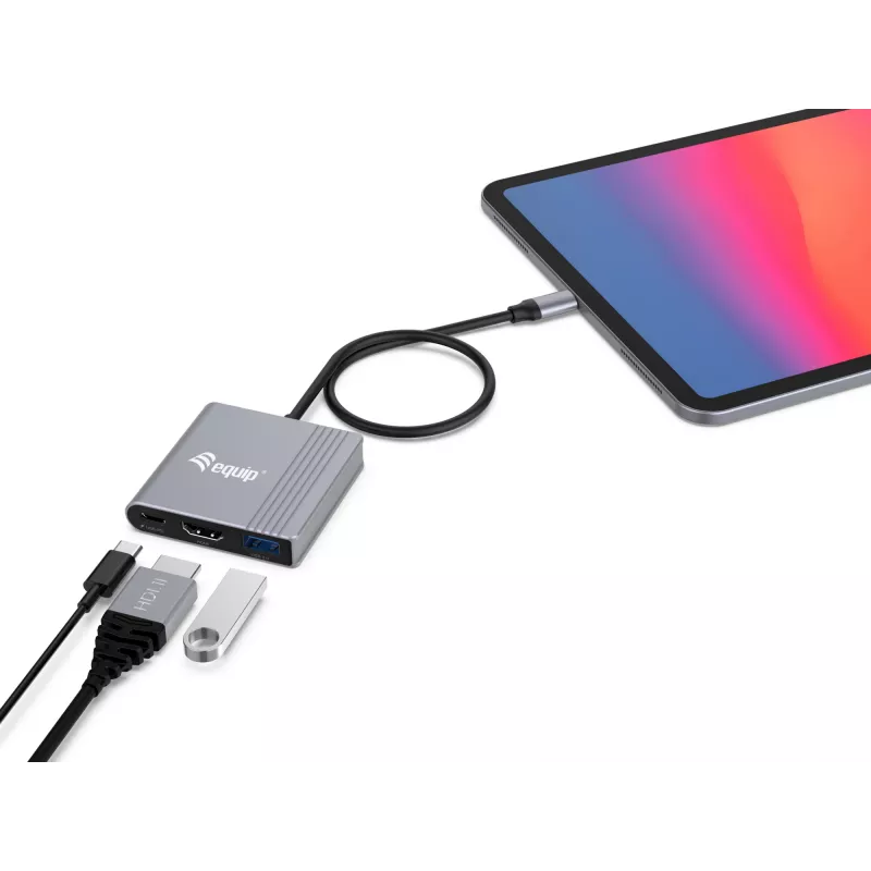 Przejściówka Equip 3 w 1 USB-C na HDMI / USB-A / USB PD, 3.2 Gen 1 (3.1 Gen 1), USB Type-C, wyjście HDMI, 3840 x 2160 pikseli