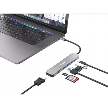 Equip USB-C 7 w 1 wielofunkcyjny adapter, HDMI 4K/60Hz, USB 3.2 Gen1 x 3, TF/MICRO SD, 100W USB PD