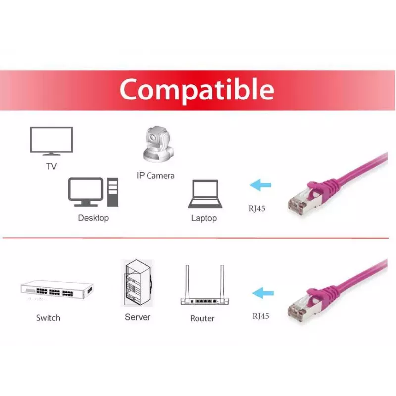 Patch kabel Equip Cat.6 S/FTP RJ-45 40m Purpurowy