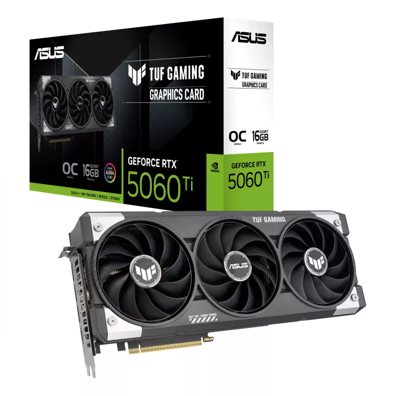 Karta graficzna ASUS GeForce RTX 5060 Ti — 16 GB GDDR7, PCIe 5.0, 128-bit, 3xDP 2.1b + 1xHDMI 2.1b, 302 mm, 3 wentylatory