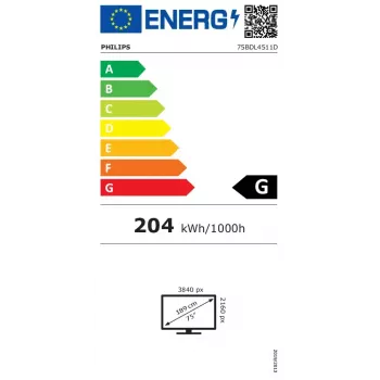 Philips 75BDL4511D/00 Wyświetlacz sygnalizacyjny Cyfrowy A-board 190,5 cm (75 cali) 500 cd/m² 4K Ultra HD Czarny 24/7